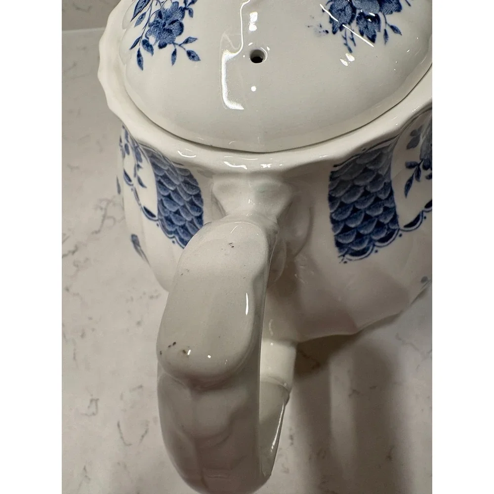 Vtg Myott Melody Teapot Blue White Floral Fine Ironstone Staffordshire England